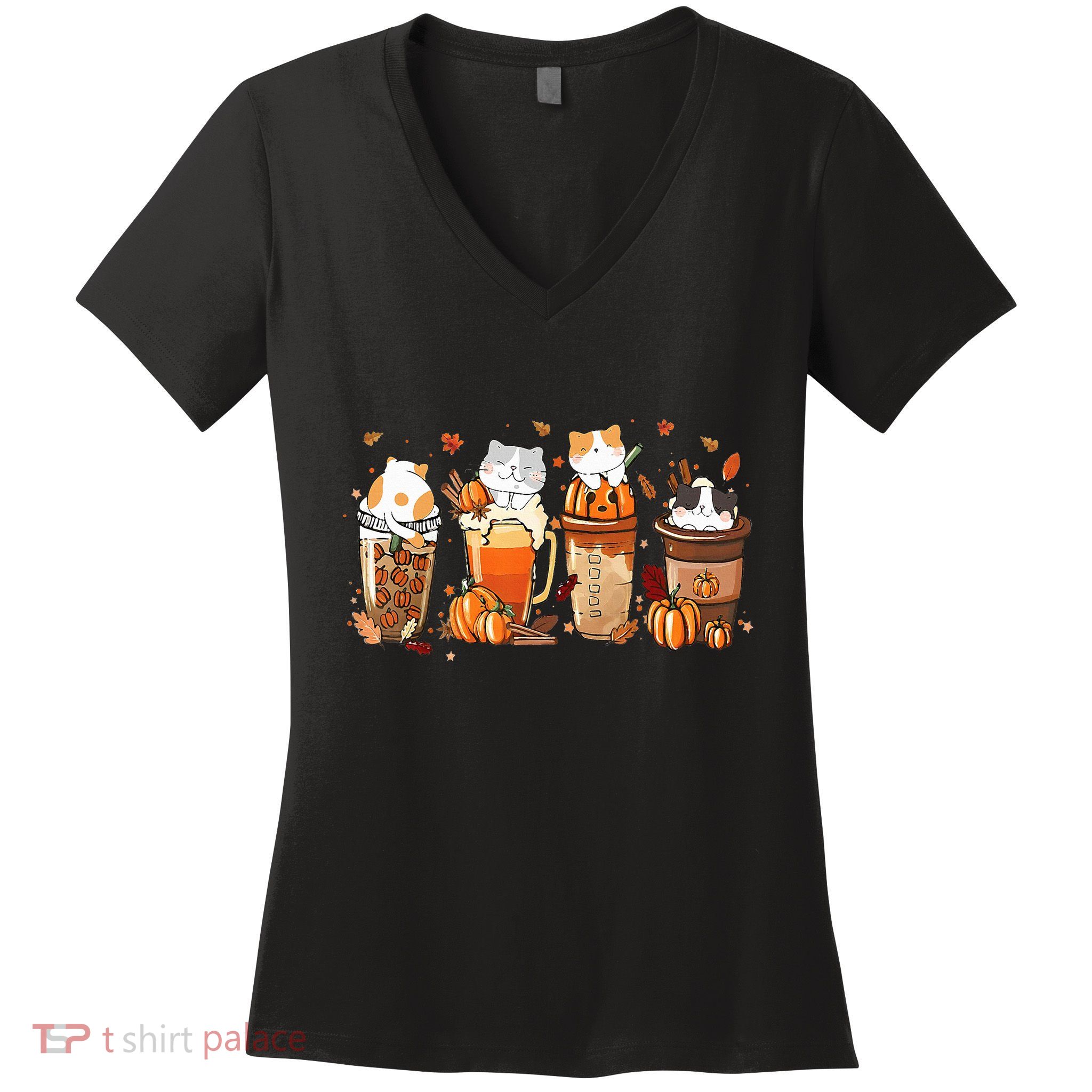 Pumpkin Spice Latte Costume For Cats Lover Cute Autumn Fall Women's V-Neck T-Shirt
