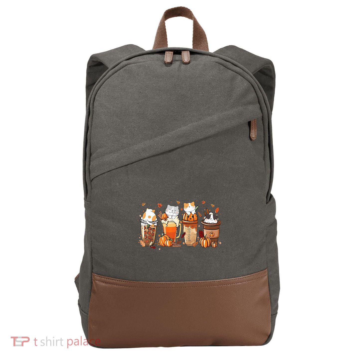 Pumpkin Spice Latte Costume For Cats Lover Cute Autumn Fall Cotton Canvas Backpack