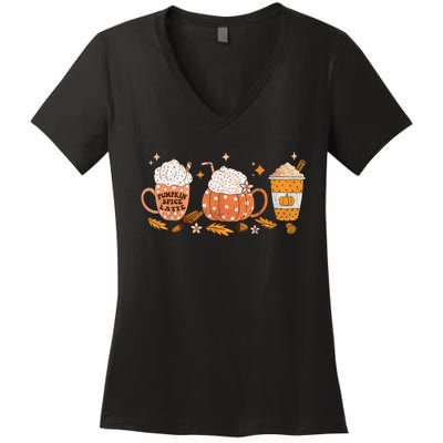 Pumpkin Spice Latte Fall Vibes Autumn Pumpkin Spice Coffee Women's V-Neck T-Shirt