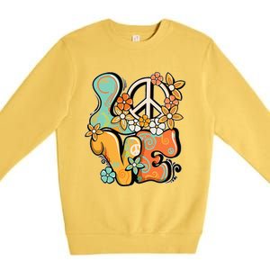 Peace Sign Love 60s 70s Costume Groovy Hippie Theme Party Premium Crewneck Sweatshirt