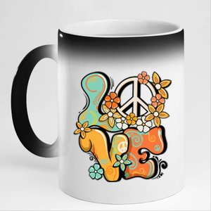 Peace Sign Love 60s 70s Costume Groovy Hippie Theme Party 11oz Black Color Changing Mug