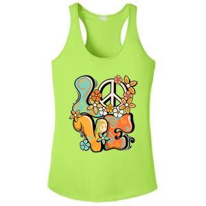 Peace Sign Love 60s 70s Costume Groovy Hippie Theme Party Ladies PosiCharge Competitor Racerback Tank