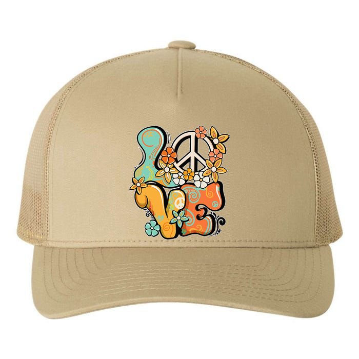 Peace Sign Love 60s 70s Costume Groovy Hippie Theme Party Yupoong Adult 5-Panel Trucker Hat