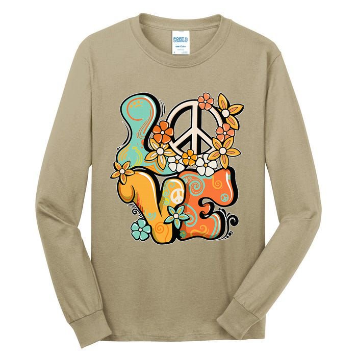 Peace Sign Love 60s 70s Costume Groovy Hippie Theme Party Tall Long Sleeve T-Shirt