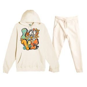 Peace Sign Love 60s 70s Costume Groovy Hippie Theme Party Premium Hooded Sweatsuit Set