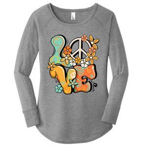 Peace Sign Love 60s 70s Costume Groovy Hippie Theme Party Women's Perfect Tri Tunic Long Sleeve Shirt