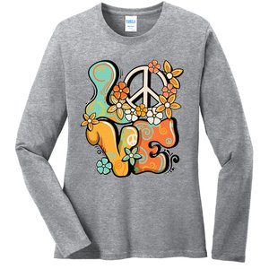 Peace Sign Love 60s 70s Costume Groovy Hippie Theme Party Ladies Long Sleeve Shirt