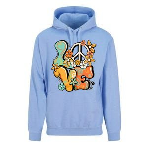 Peace Sign Love 60s 70s Costume Groovy Hippie Theme Party Unisex Surf Hoodie