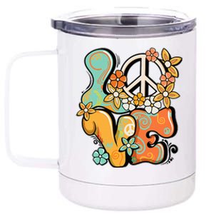 Peace Sign Love 60s 70s Costume Groovy Hippie Theme Party 12 oz Stainless Steel Tumbler Cup