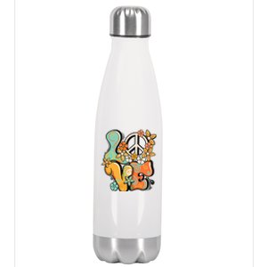 Peace Sign Love 60s 70s Costume Groovy Hippie Theme Party Stainless Steel Insulated Water Bottle