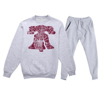 Philadelphia Street Map Liberty Bell Vintage Maroon P.Hilly Premium Crewneck Sweatsuit Set