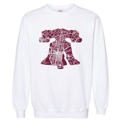 Philadelphia Street Map Liberty Bell Vintage Maroon P.Hilly Garment-Dyed Sweatshirt