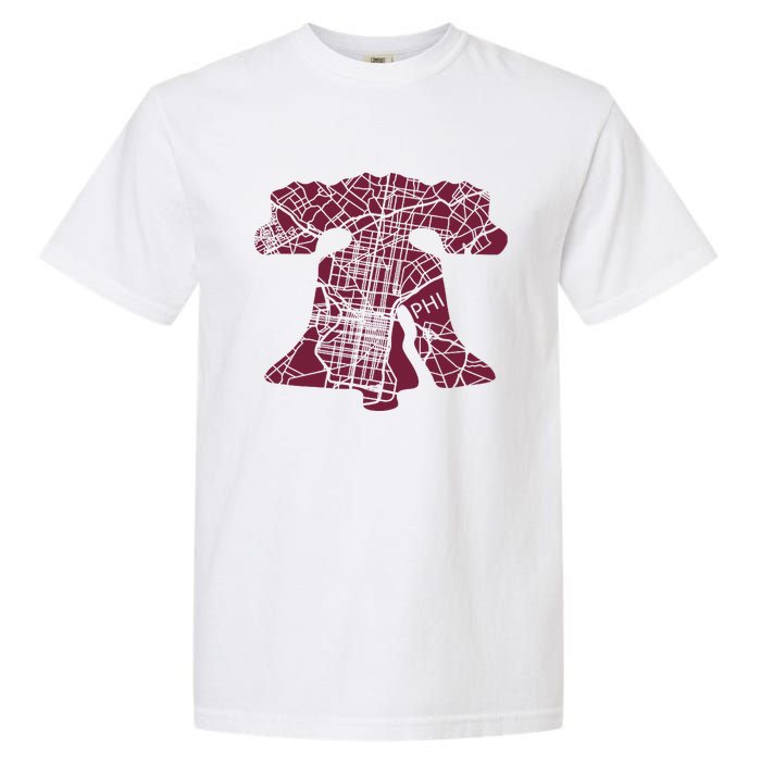 Philadelphia Street Map Liberty Bell Vintage Maroon P.Hilly Garment-Dyed Heavyweight T-Shirt