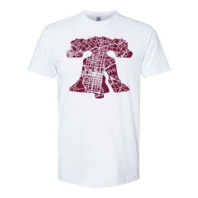 Philadelphia Street Map Liberty Bell Vintage Maroon P.Hilly Softstyle CVC T-Shirt