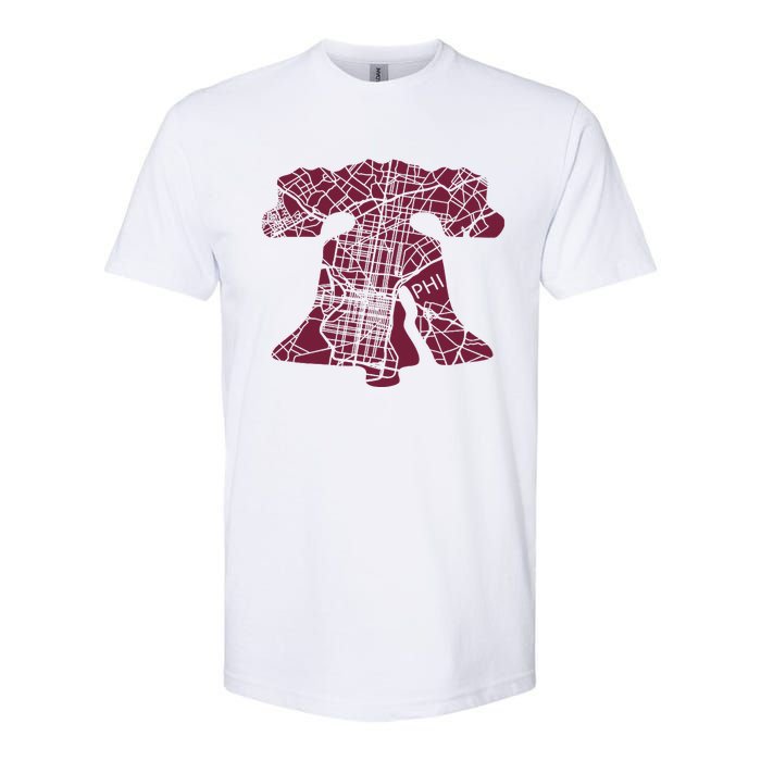 Philadelphia Street Map Liberty Bell Vintage Maroon P.Hilly Softstyle CVC T-Shirt