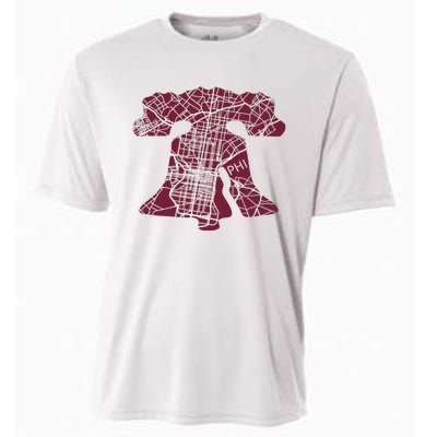 Philadelphia Street Map Liberty Bell Vintage Maroon P.Hilly Cooling Performance Crew T-Shirt