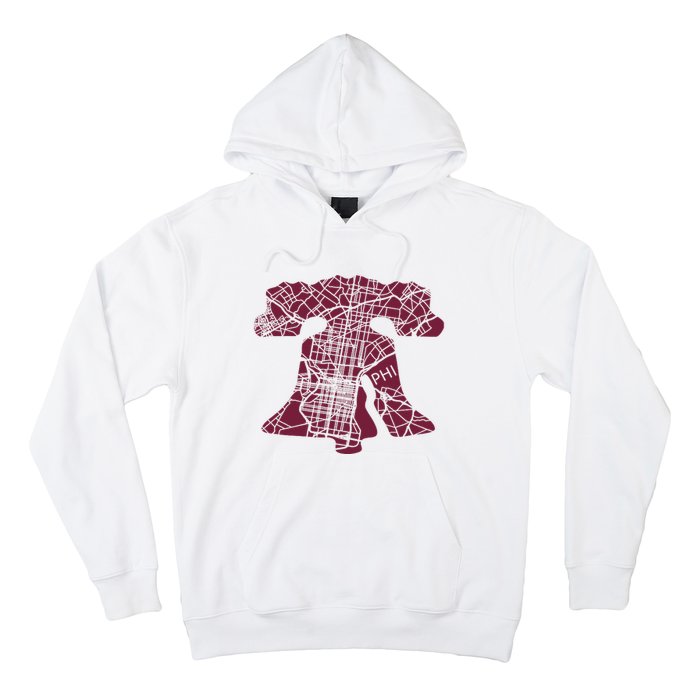 Philadelphia Street Map Liberty Bell Vintage Maroon P.Hilly Hoodie