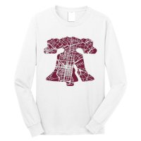 Philadelphia Street Map Liberty Bell Vintage Maroon P.Hilly Long Sleeve Shirt