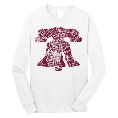 Philadelphia Street Map Liberty Bell Vintage Maroon P.Hilly Long Sleeve Shirt