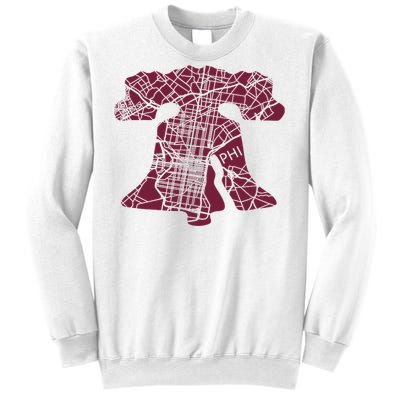 Philadelphia Street Map Liberty Bell Vintage Maroon P.Hilly Sweatshirt