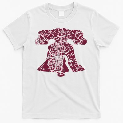 Philadelphia Street Map Liberty Bell Vintage Maroon P.Hilly T-Shirt