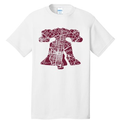 Philadelphia Street Map Liberty Bell Vintage Maroon P.Hilly Tall T-Shirt