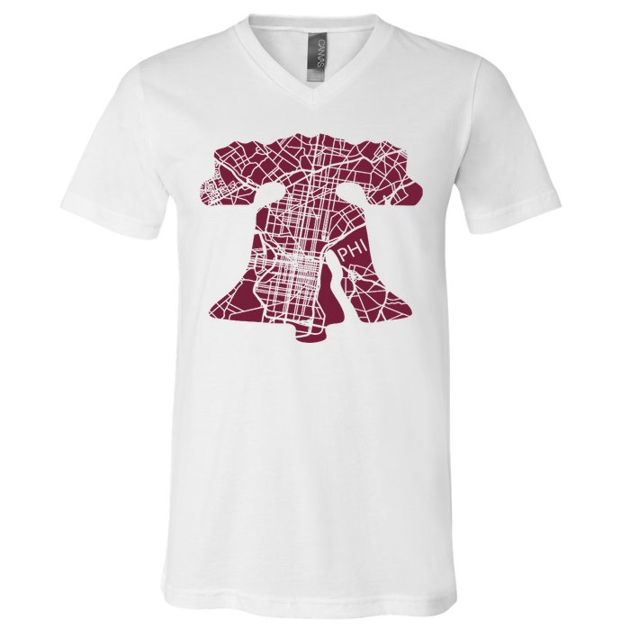 Philadelphia Street Map Liberty Bell Vintage Maroon P.Hilly V-Neck T-Shirt