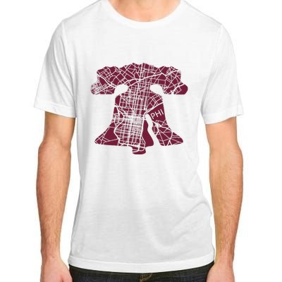 Philadelphia Street Map Liberty Bell Vintage Maroon P.Hilly Adult ChromaSoft Performance T-Shirt