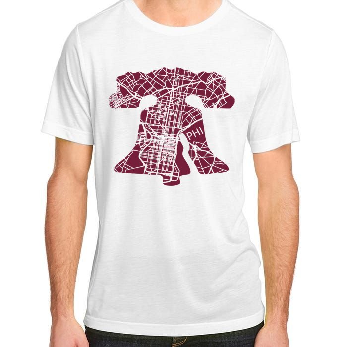 Philadelphia Street Map Liberty Bell Vintage Maroon P.Hilly Adult ChromaSoft Performance T-Shirt