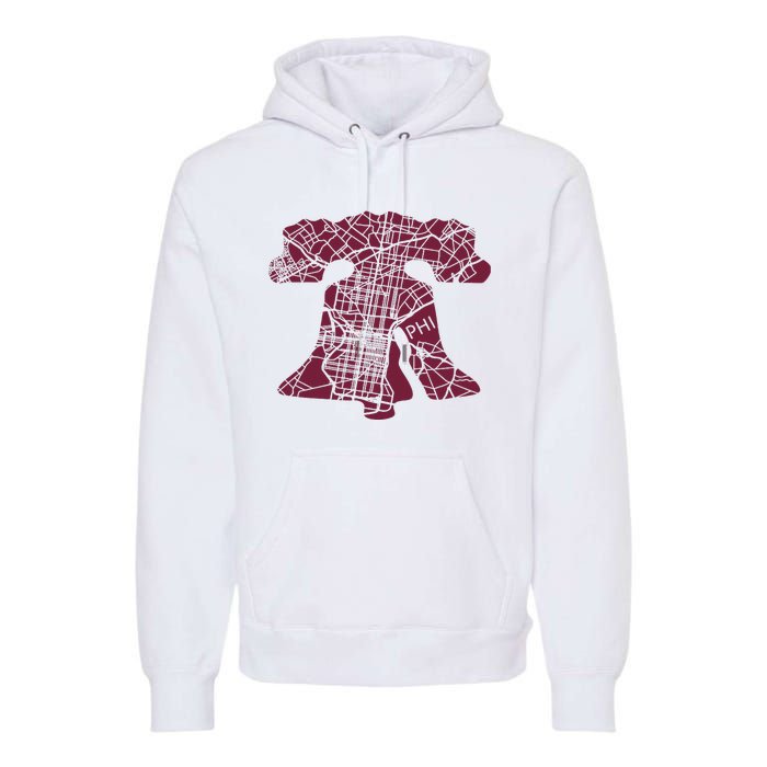 Philadelphia Street Map Liberty Bell Vintage Maroon P.Hilly Premium Hoodie