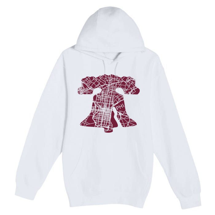 Philadelphia Street Map Liberty Bell Vintage Maroon P.Hilly Premium Pullover Hoodie