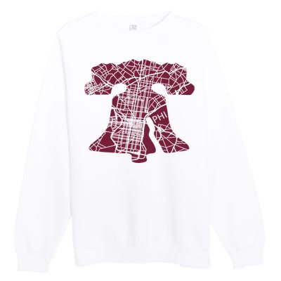 Philadelphia Street Map Liberty Bell Vintage Maroon P.Hilly Premium Crewneck Sweatshirt