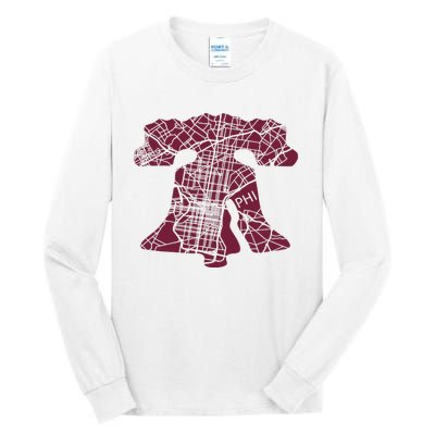 Philadelphia Street Map Liberty Bell Vintage Maroon P.Hilly Tall Long Sleeve T-Shirt