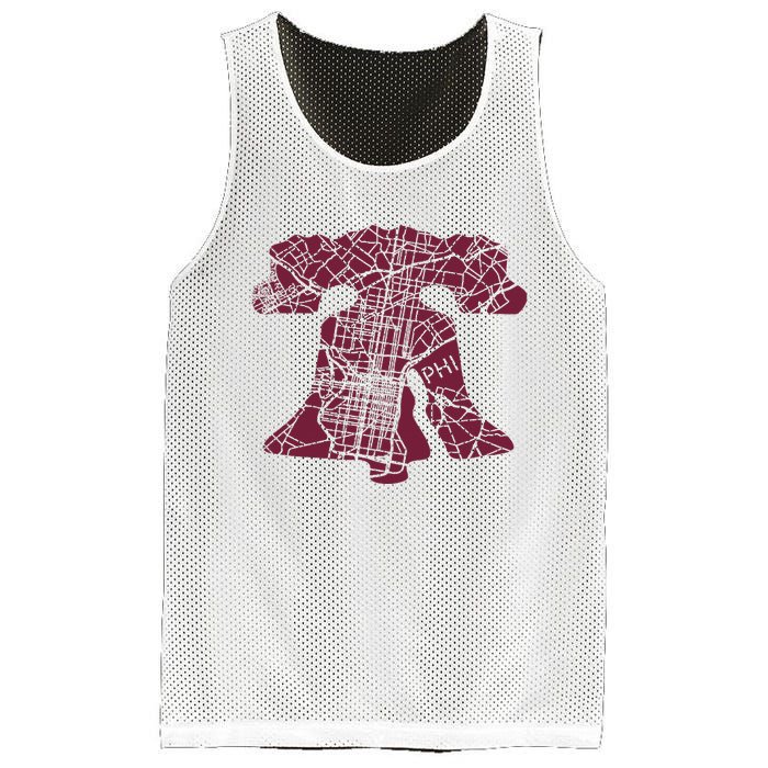 Philadelphia Street Map Liberty Bell Vintage Maroon P.Hilly Mesh Reversible Basketball Jersey Tank