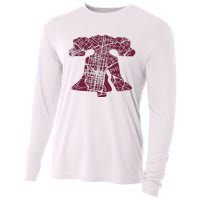 Philadelphia Street Map Liberty Bell Vintage Maroon P.Hilly Cooling Performance Long Sleeve Crew