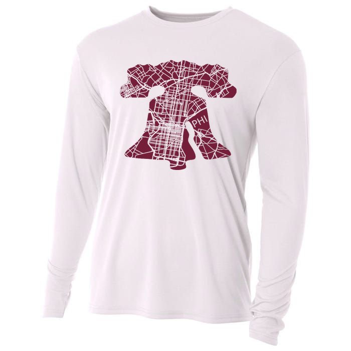 Philadelphia Street Map Liberty Bell Vintage Maroon P.Hilly Cooling Performance Long Sleeve Crew