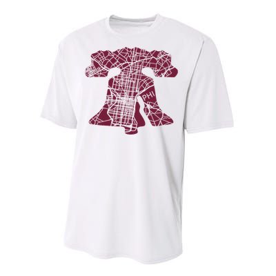 Philadelphia Street Map Liberty Bell Vintage Maroon P.Hilly Performance Sprint T-Shirt