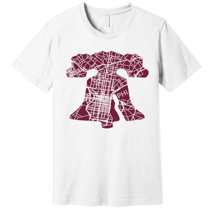 Philadelphia Street Map Liberty Bell Vintage Maroon P.Hilly Premium T-Shirt