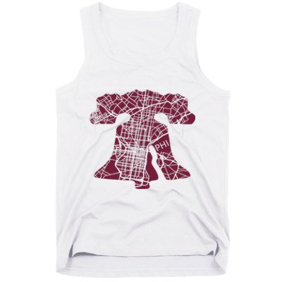 Philadelphia Street Map Liberty Bell Vintage Maroon P.Hilly Tank Top