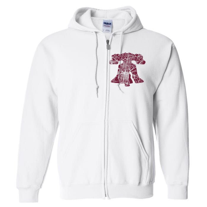 Philadelphia Street Map Liberty Bell Vintage Maroon P.Hilly Full Zip Hoodie