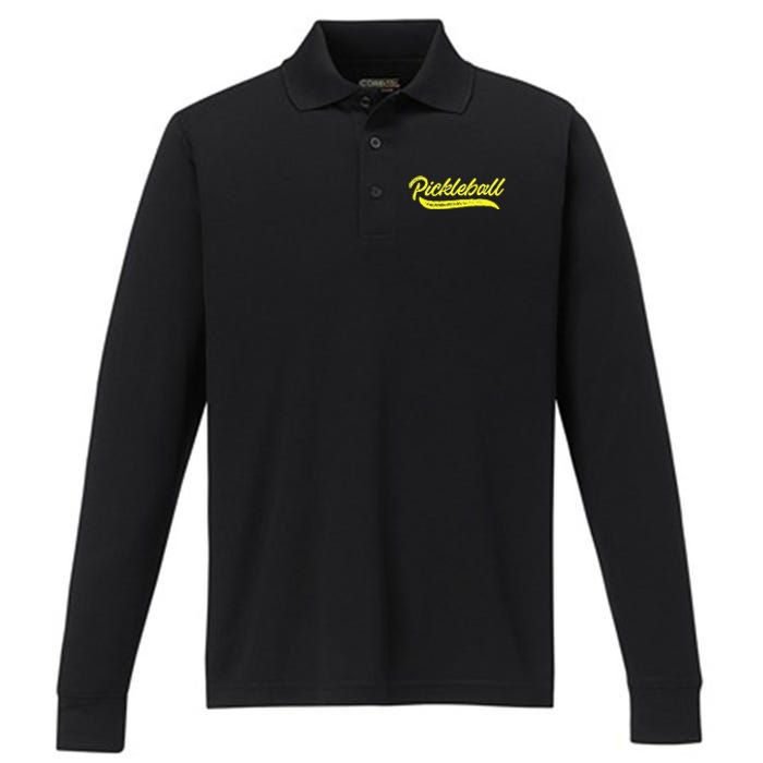 Pickleball Squad Match Retro Vintage Pickleball Performance Long Sleeve Polo