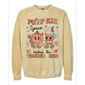 Pumpkin Spice Makes Teacher Nice Retro Teacher Thanksgiving Colorblast Crewneck Sweatshirt