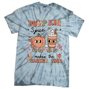 Pumpkin Spice Makes Teacher Nice Retro Teacher Thanksgiving Tie-Dye T-Shirt