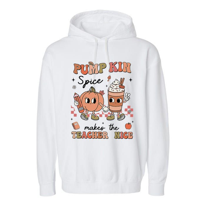 Pumpkin Spice Makes Teacher Nice Retro Teacher Thanksgiving Garment-Dyed Fleece Hoodie