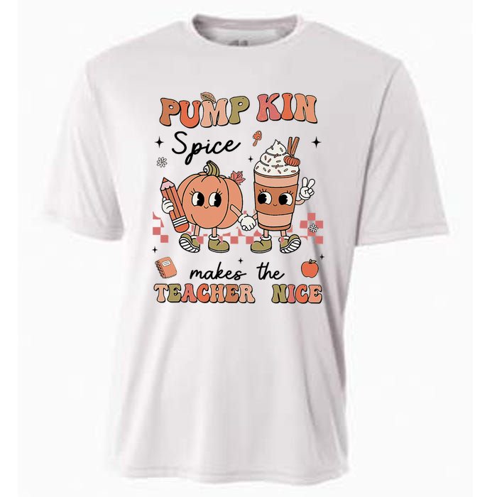 Pumpkin Spice Makes Teacher Nice Retro Teacher Thanksgiving Cooling Performance Crew T-Shirt