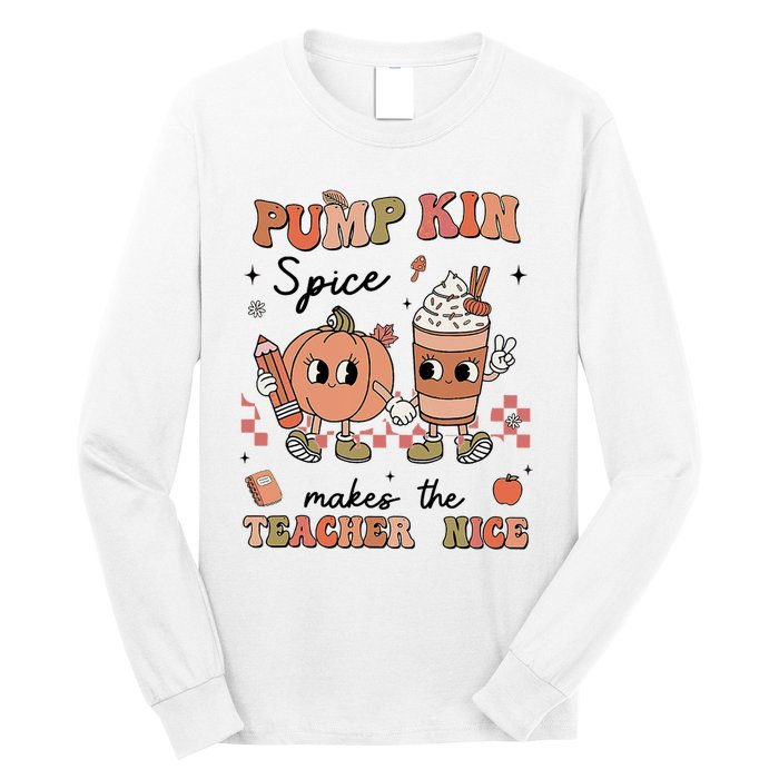 Pumpkin Spice Makes Teacher Nice Retro Teacher Thanksgiving Long Sleeve Shirt