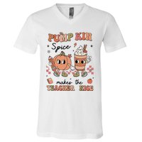 Pumpkin Spice Makes Teacher Nice Retro Teacher Thanksgiving V-Neck T-Shirt