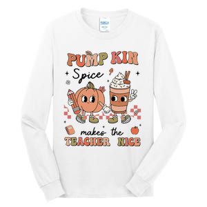 Pumpkin Spice Makes Teacher Nice Retro Teacher Thanksgiving Tall Long Sleeve T-Shirt