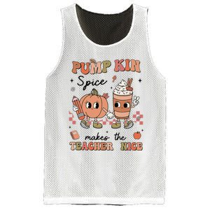 Pumpkin Spice Makes Teacher Nice Retro Teacher Thanksgiving Mesh Reversible Basketball Jersey Tank