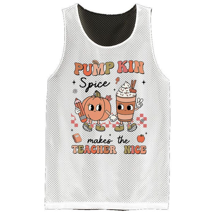 Pumpkin Spice Makes Teacher Nice Retro Teacher Thanksgiving Mesh Reversible Basketball Jersey Tank